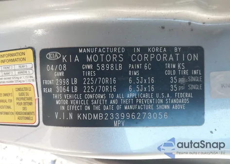 2009 Kia Sedona Lx from USA, damaged, VIN KNDMB233996273056